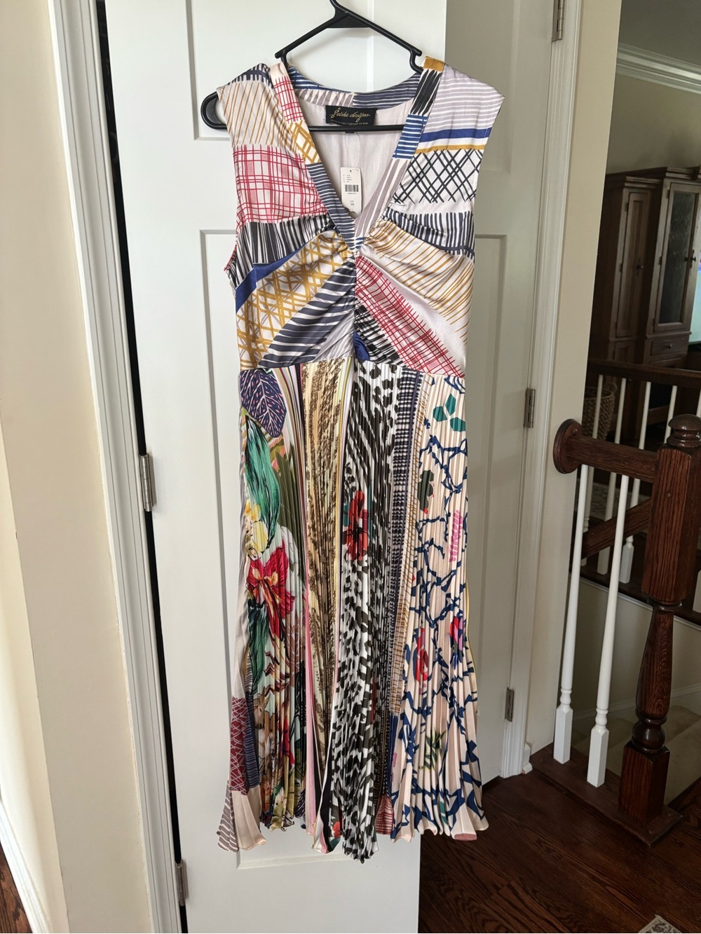 Anthropologie Multicolor Pleated Maxi Dress - Cream, Blue, Red, Green - Picture 2 of 8